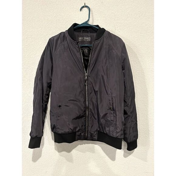 Michael Kors Men's Size Medium Water Resistant Bomber Jacket Black/Gunmetallic - Picture 1 of 3